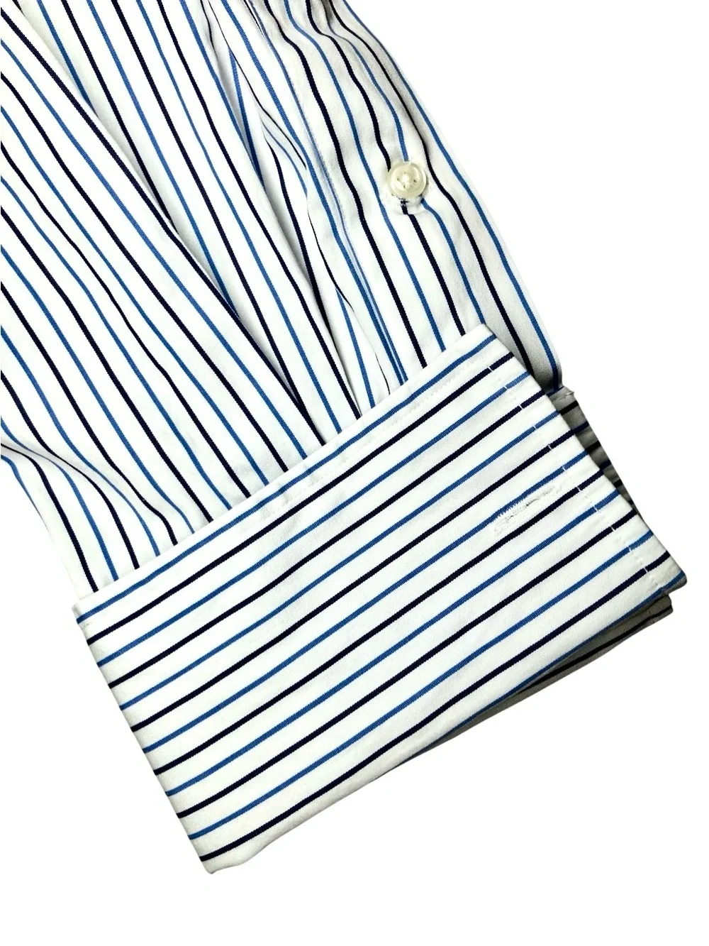 Polo Ralph Lauren French Cuff Striped Dress Shirt in White/Blue Men’s 17 1/2-35